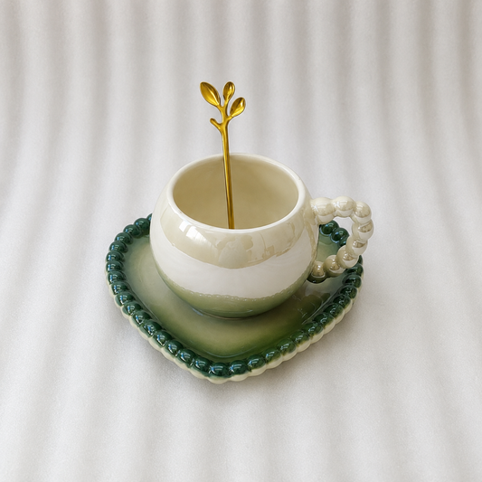Elegant Ceramic Cup and Saucer Set with Spoon