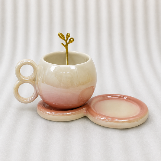 Ceramic Coffee Cup and Saucer Set with Spoon