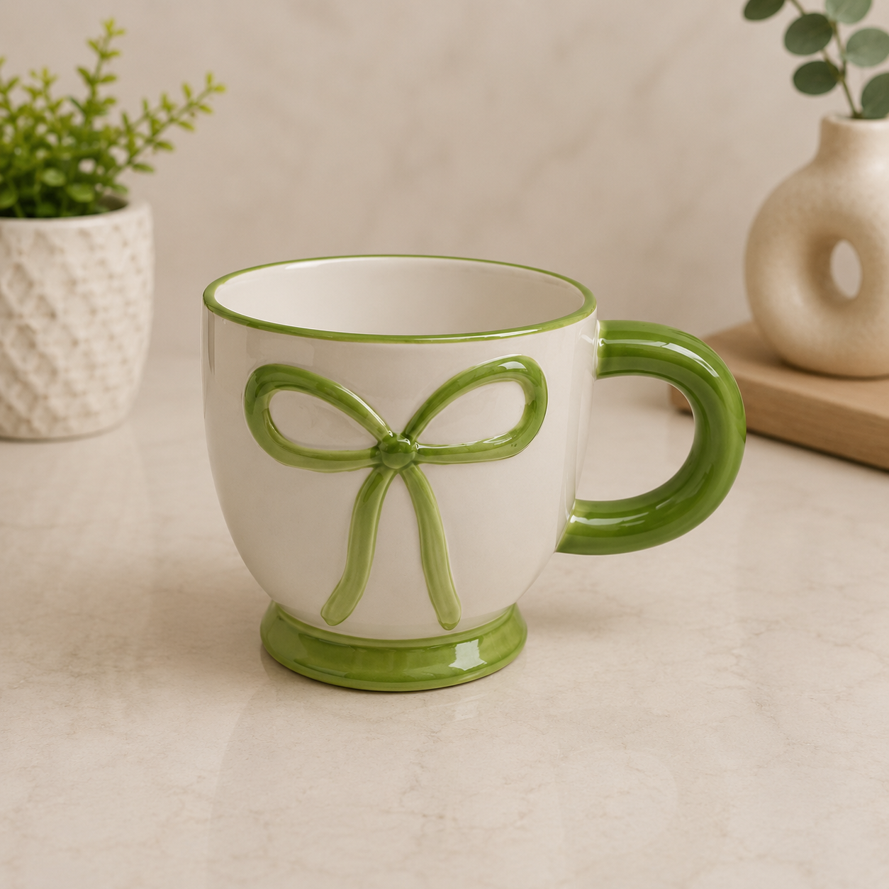 Cute Ceramic Bow Coffee Mugs Set