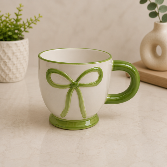 Cute Ceramic Bow Coffee Mugs Set
