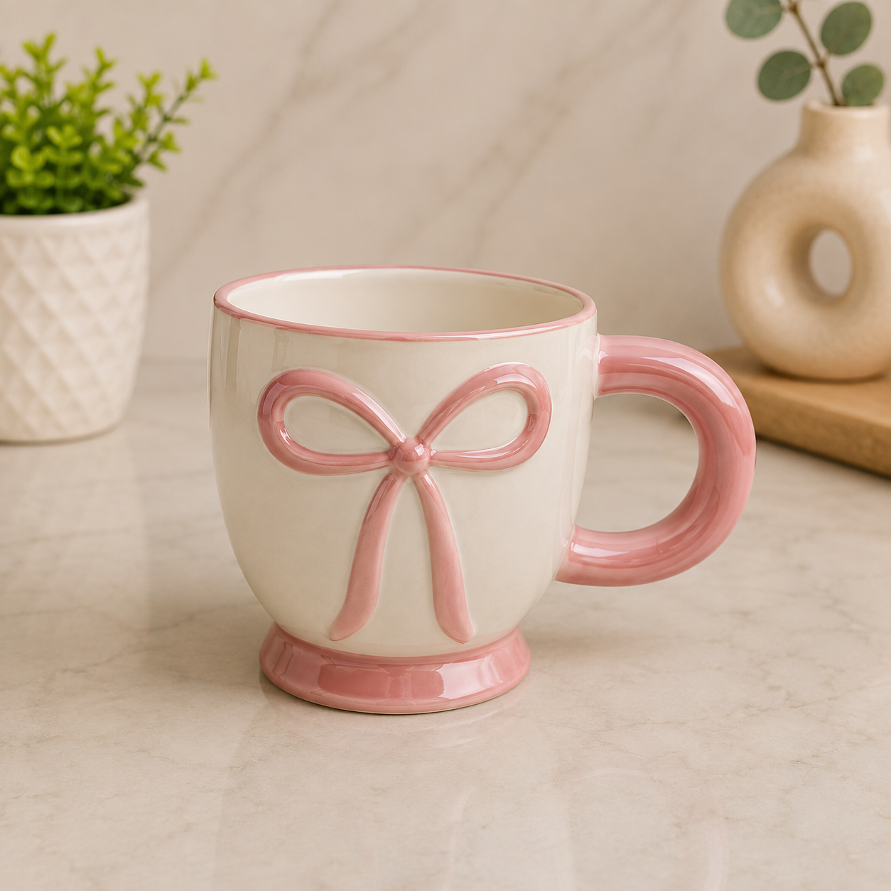 Cute Ceramic Bow Coffee Mugs Set
