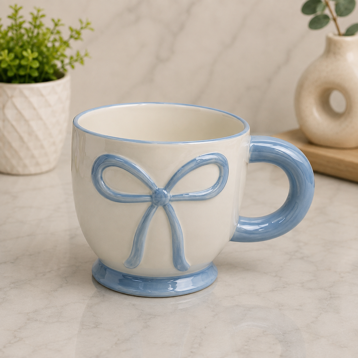 Cute Ceramic Bow Coffee Mugs Set