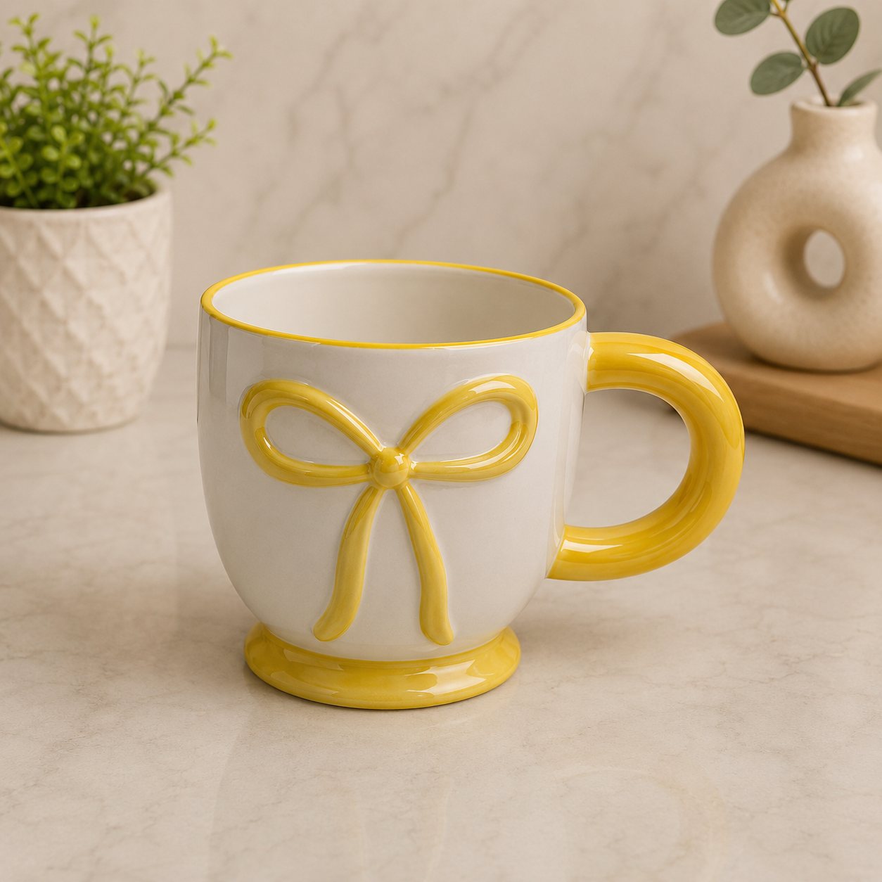 Cute Ceramic Bow Coffee Mugs Set