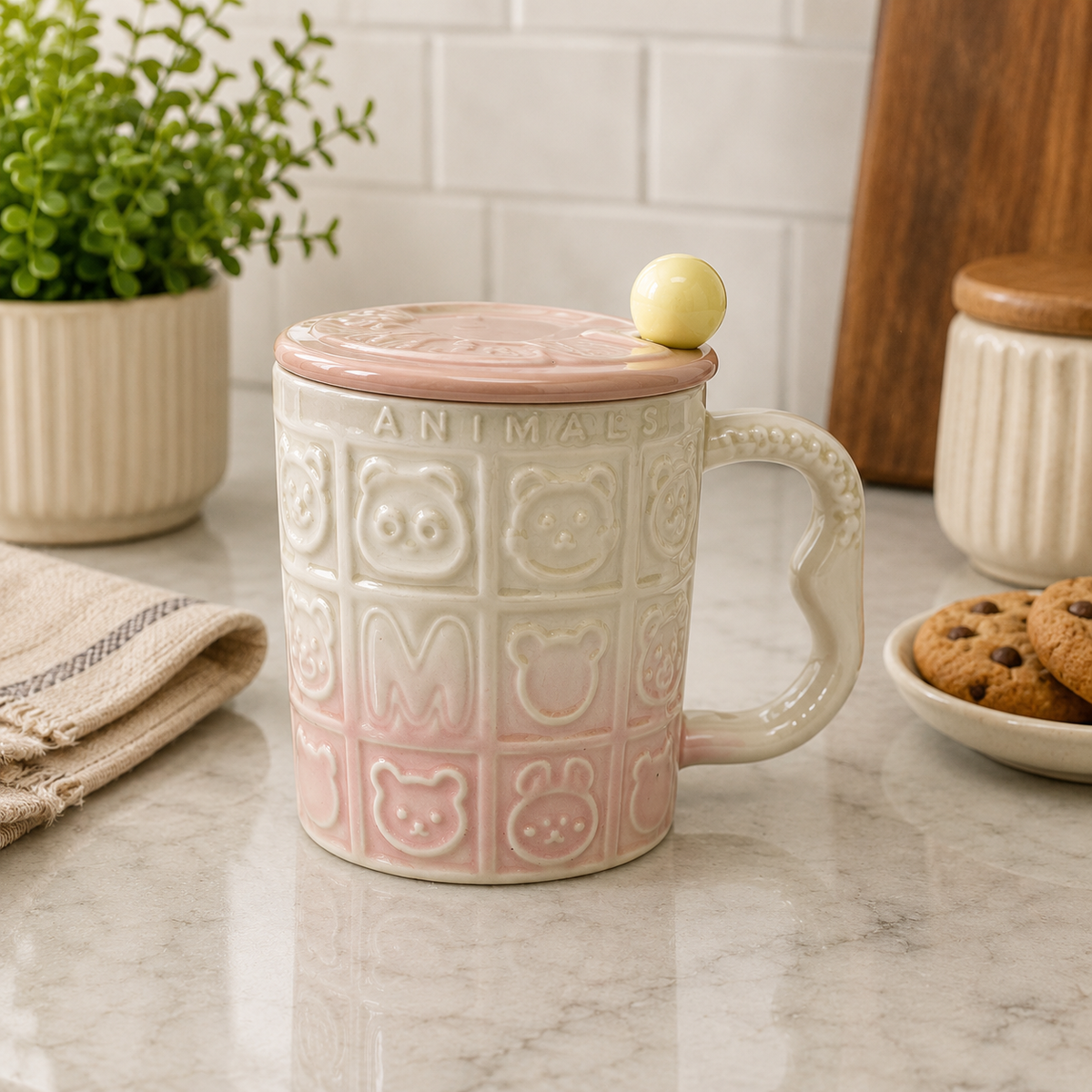 Ceramic Mug with Lid and Spoon