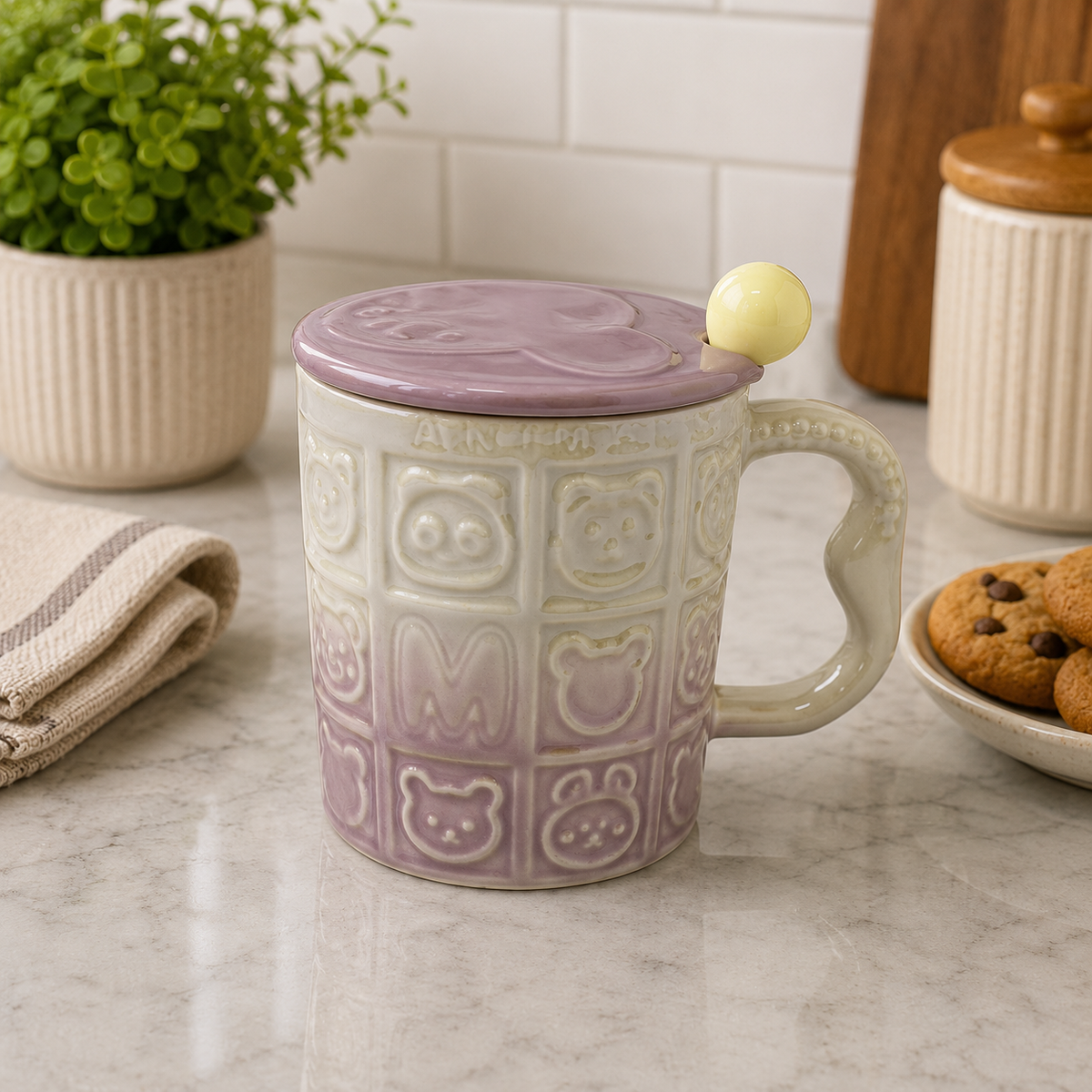 Ceramic Mug with Lid and Spoon
