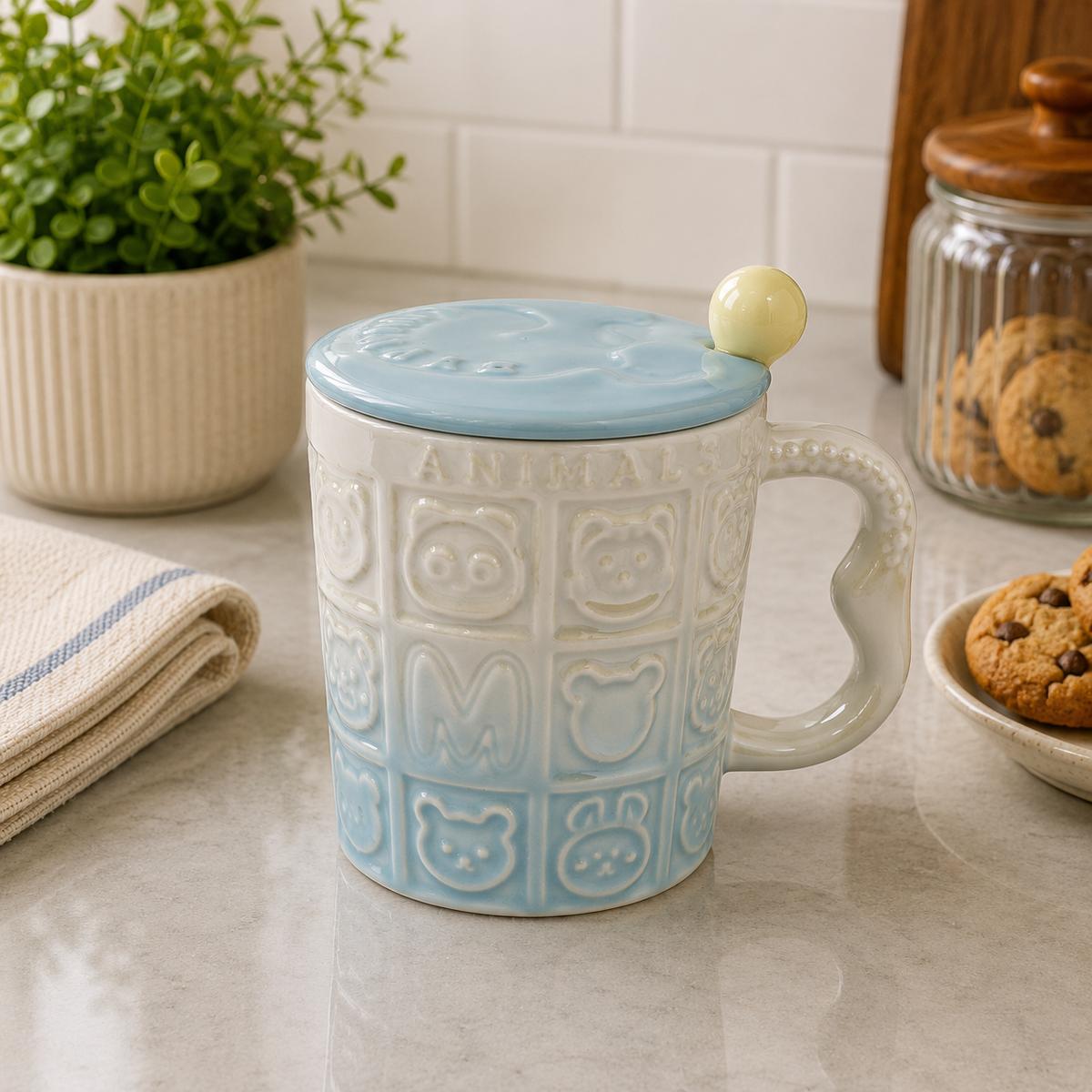 Ceramic Mug with Lid and Spoon