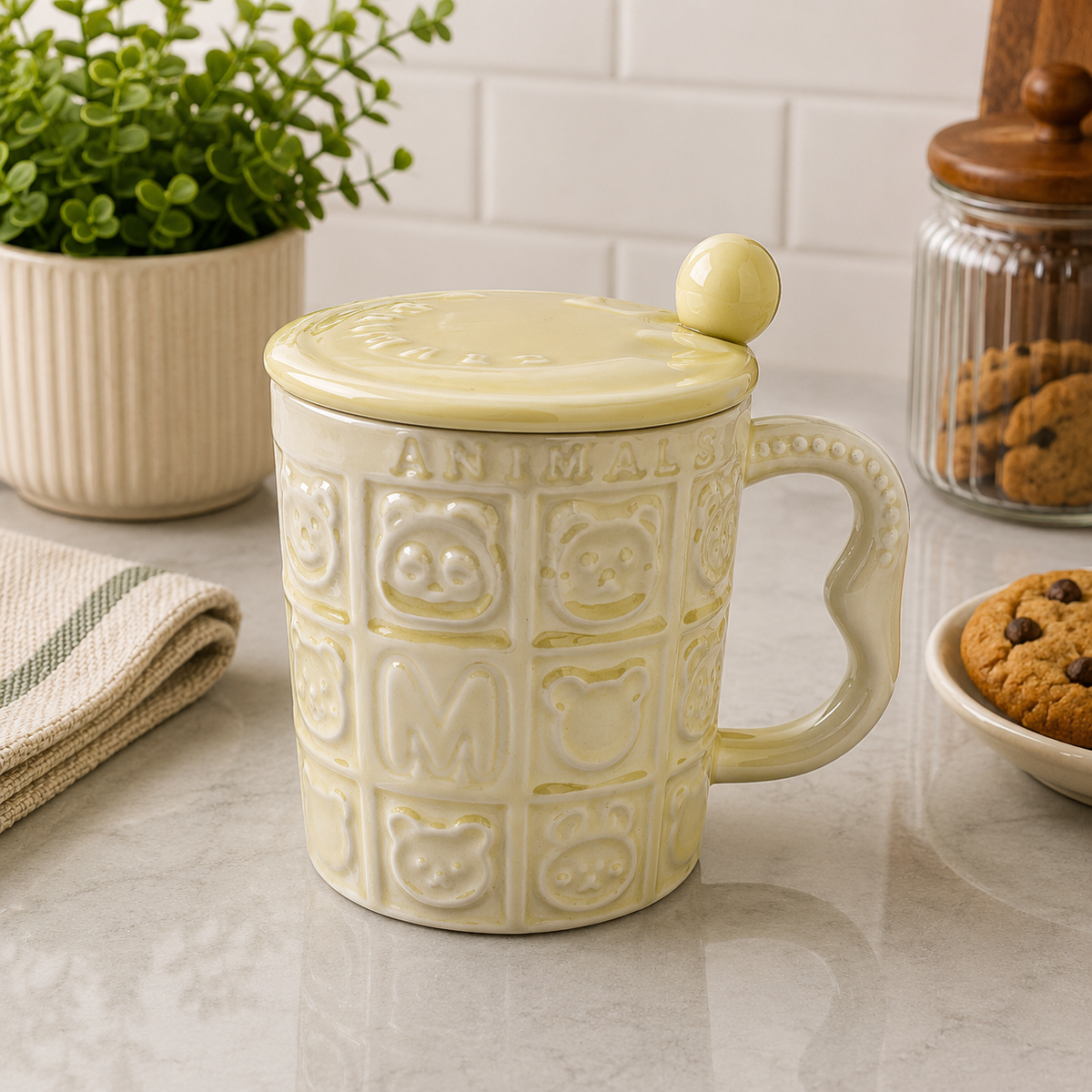 Ceramic Mug with Lid and Spoon