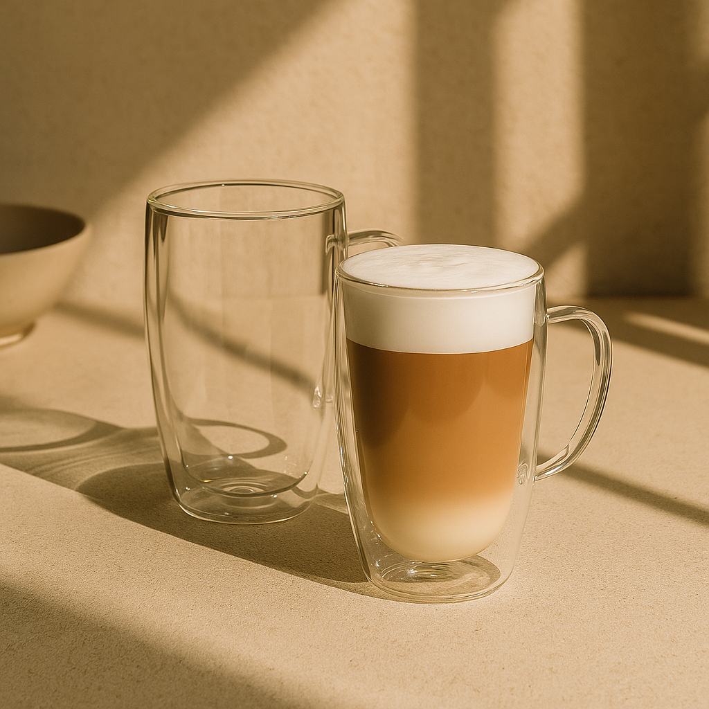 Danny Home Double Walled Glass Mug with Handle 300ml - 2Pcs Set