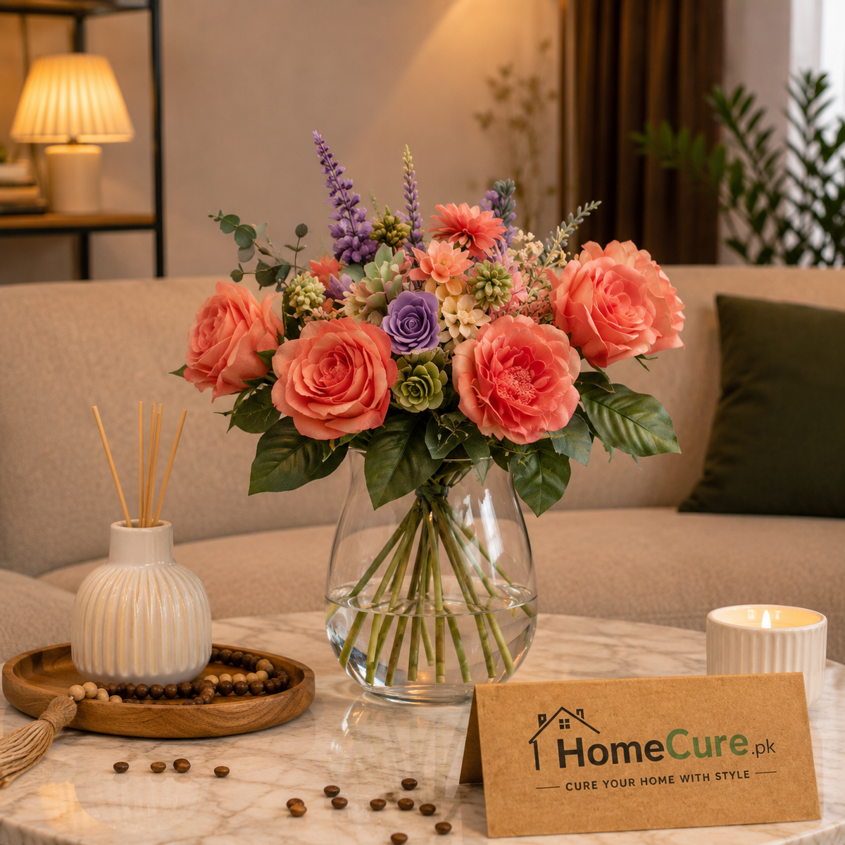 Premium Glass Decorative Vase – 28cm | Elegant Flower Vase