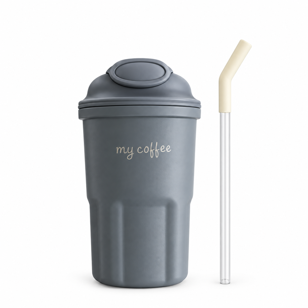 600ml Cute Korean Coffee Cup Thermos With Straw – Grey