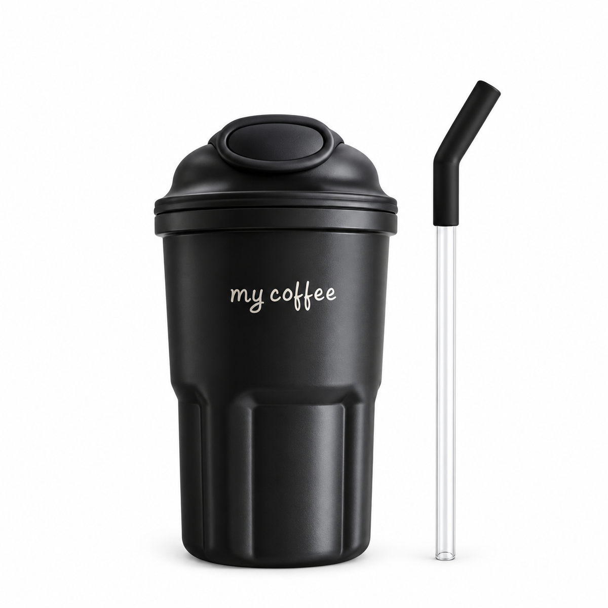600ml Cute Korean Coffee Cup Thermos With Straw – Black