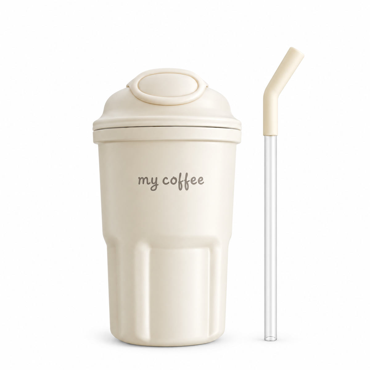 600ml Cute Korean Coffee Cup Thermos With Straw – Cream