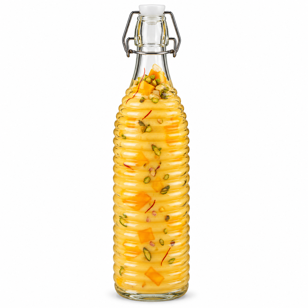 1000ml Clip Glass Bottle - Ribbed Waves