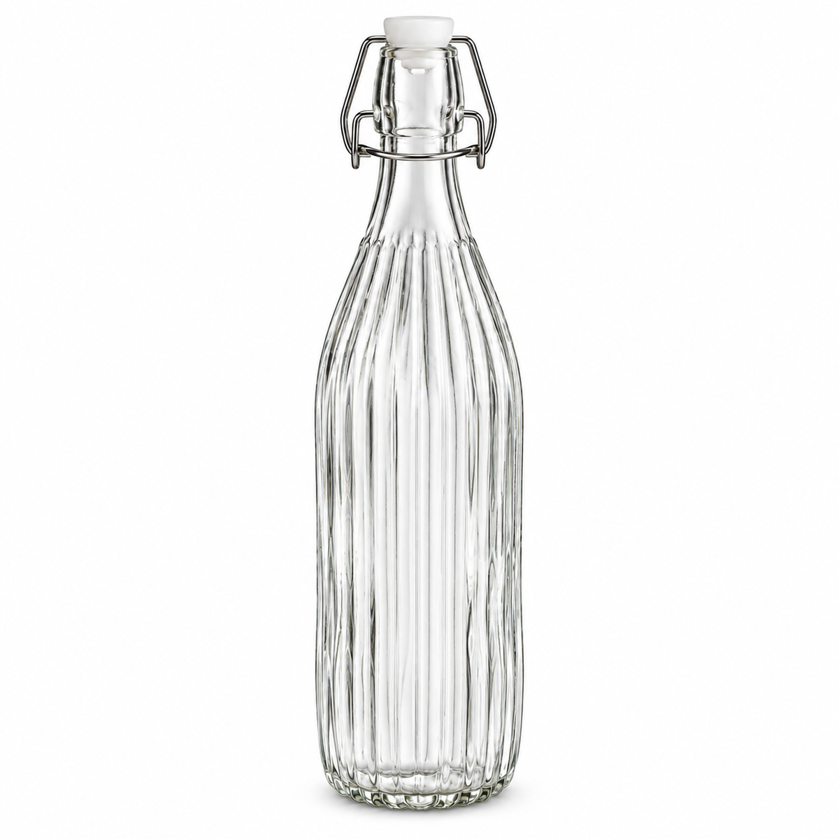1000ml Clip Glass Bottle - Vertical Lines