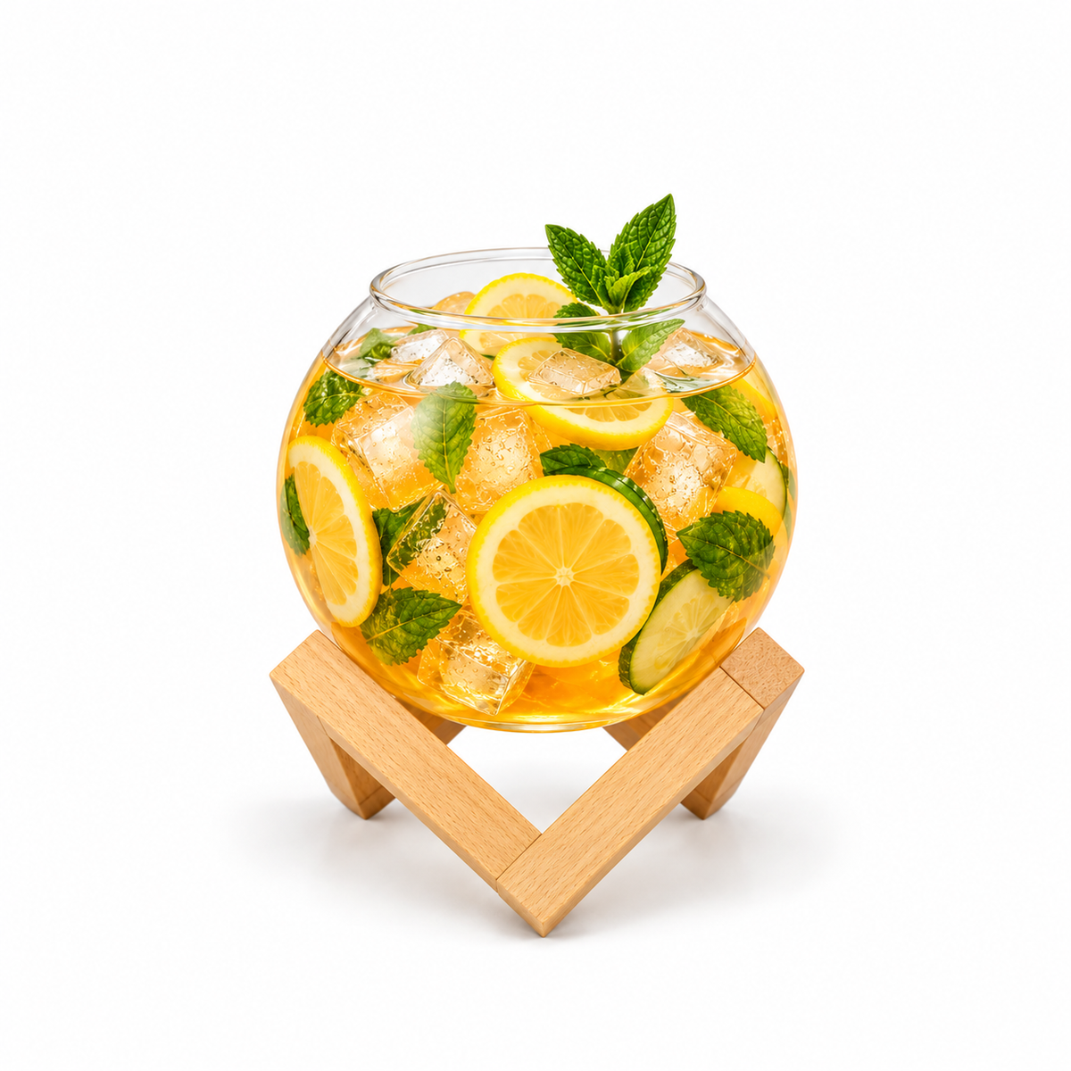 600ml Glass Drink Cup with Wooden Stand