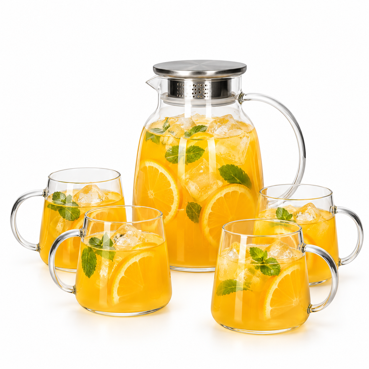 Danny Home 5-Piece Glass Juice Jar & Glass Mugs Set