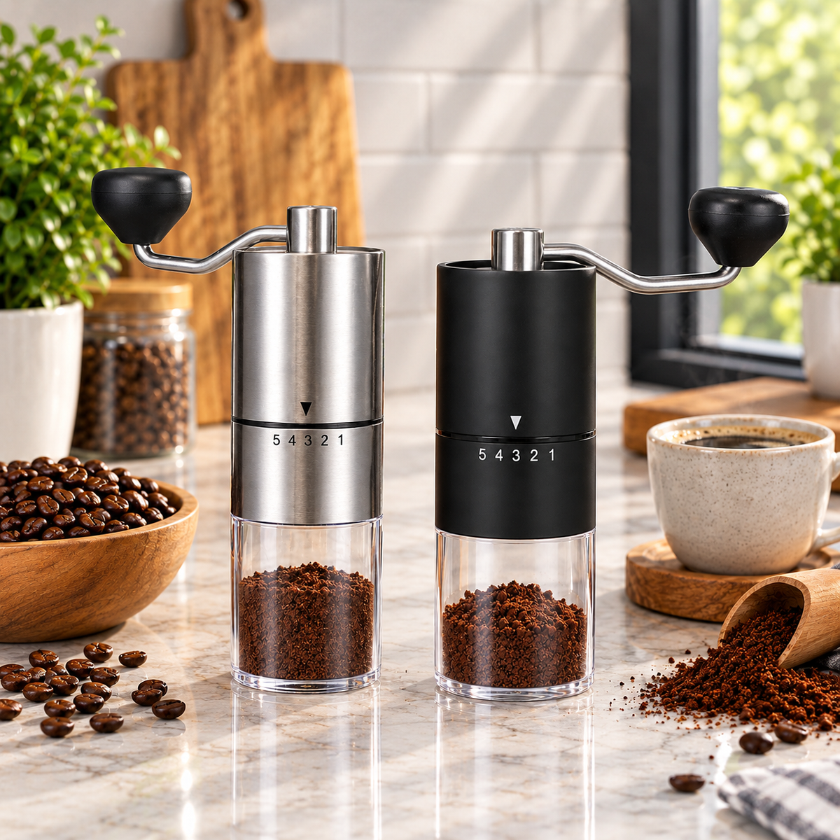 Manual Coffee Grinder – Adjustable Hand Coffee Bean Grinder with Glass Container