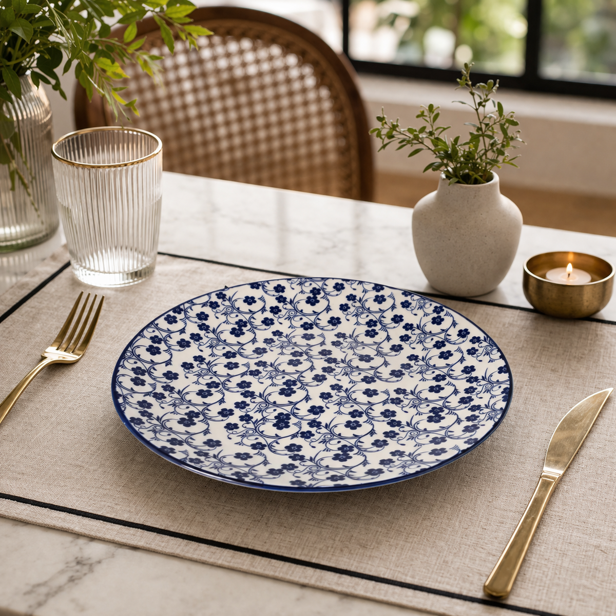Danny Home Blue Flower Design Dinner Plate 27cm