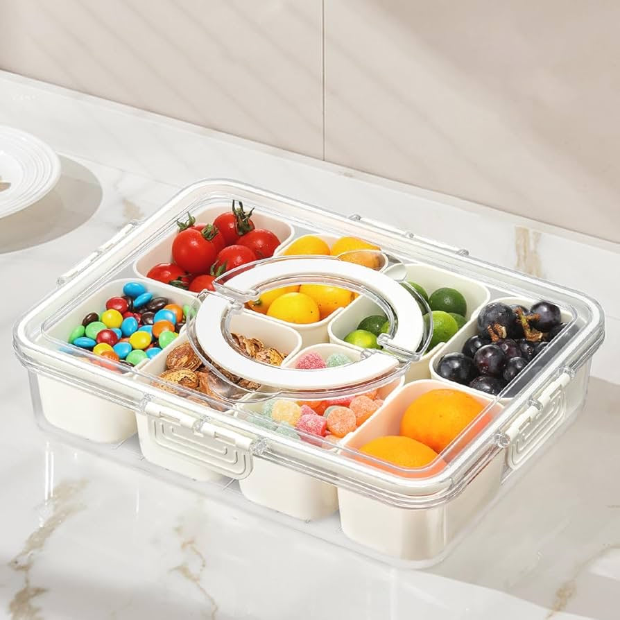 Airtight Food Storage Organizer Box with 8 & 12 Compartments – Snack, Fruit & Vegetable Container