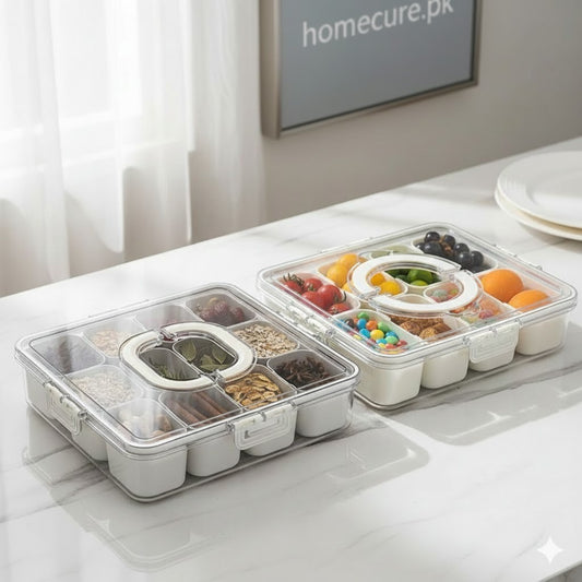 Airtight Food Storage Organizer Box with 8 & 12 Compartments – Snack, Fruit & Vegetable Container