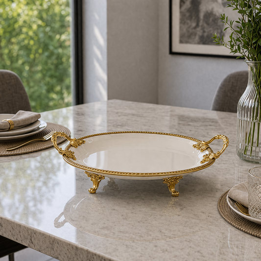 Angela Royal Gold Accent Ceramic Serving Platter