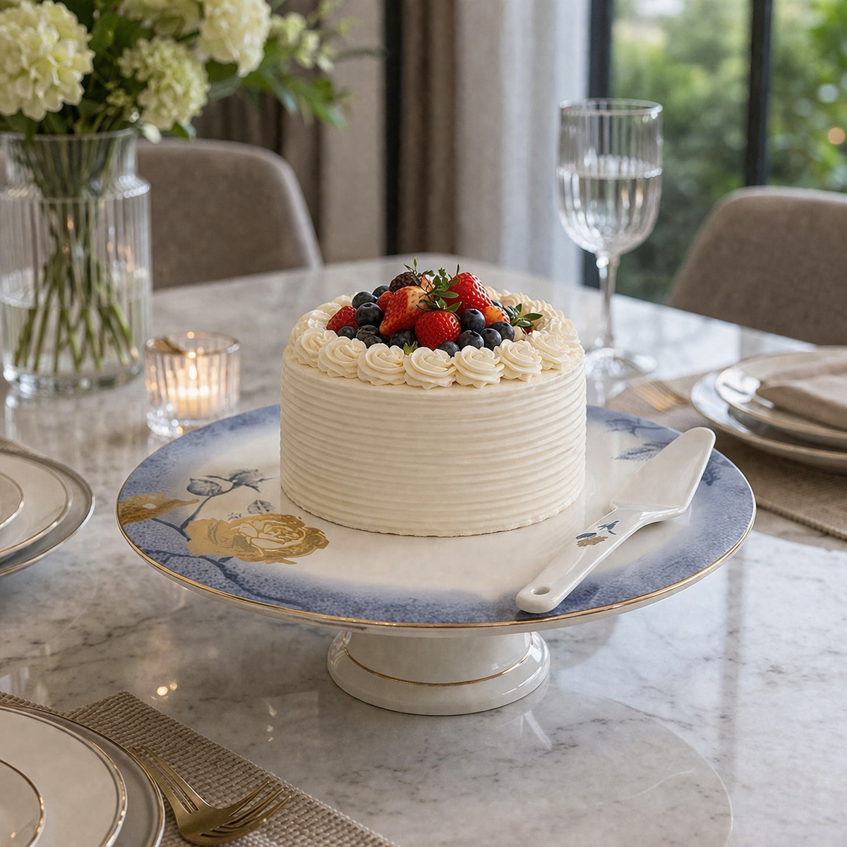 Angela 10.5" Ceramic Cake Stand with Lifter - MK123