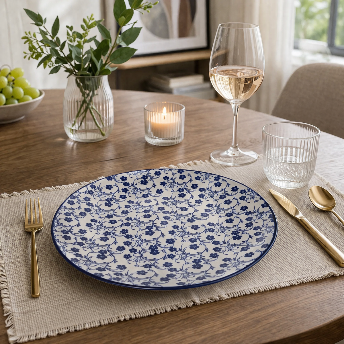 Danny Home Blue Flower Design Dinner Plate 27cm