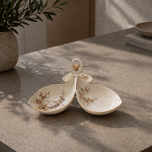 Angela Elegant Floral Ceramic Snack Serving Dish (3-Section)