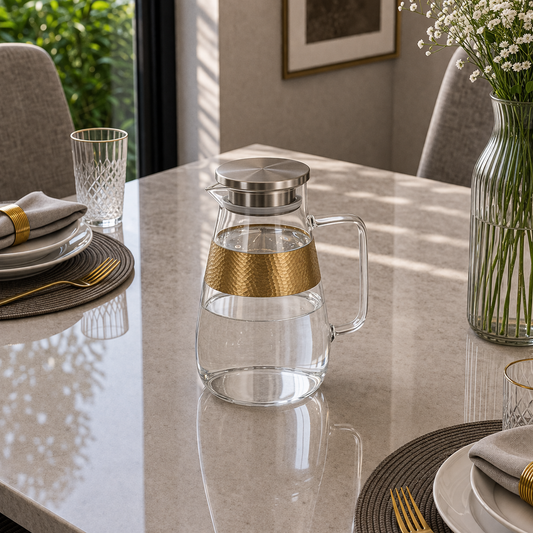 Angela Modern Glass & Fiber Insulated Kettle with Gold Accent Band