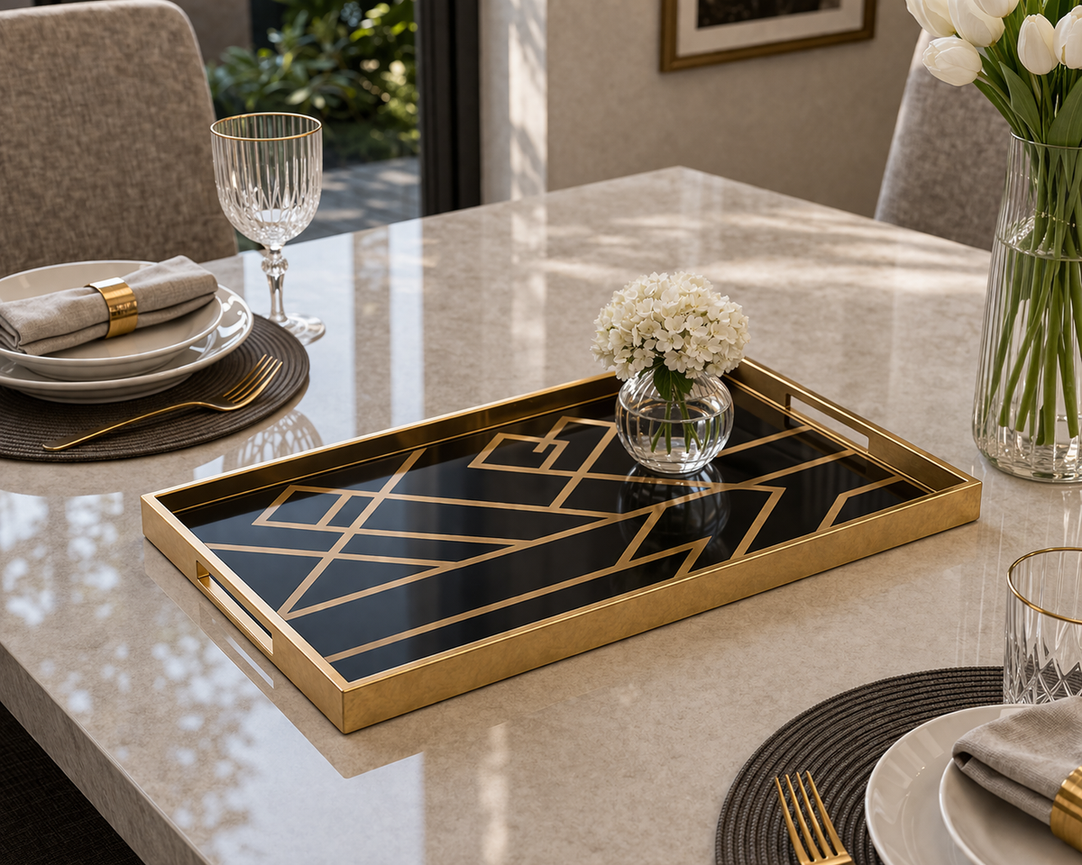 Angela Luxury Geometric Gold Frame Metal Serving Tray