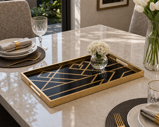 Angela Luxury Geometric Gold Frame Metal Serving Tray