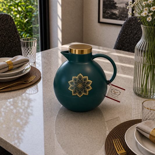 Angela Luxury Green Floral Insulated Fiber Teapot with Glass Interior
