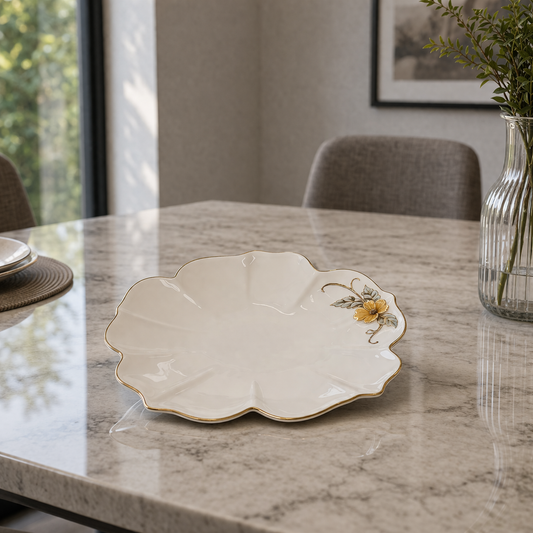 Angela Elegant Floral Gold Accent Ceramic Dinner Plate – 7.5 Inch