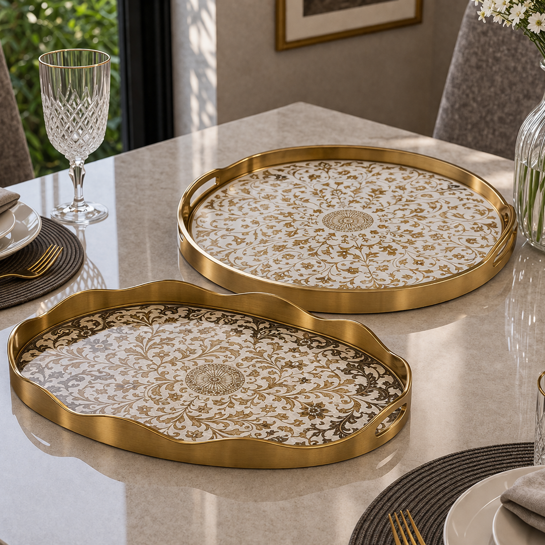 Angela Royal Gold Ornate Serving Tray Set
