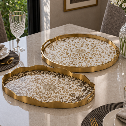 Angela Royal Gold Ornate Serving Tray Set