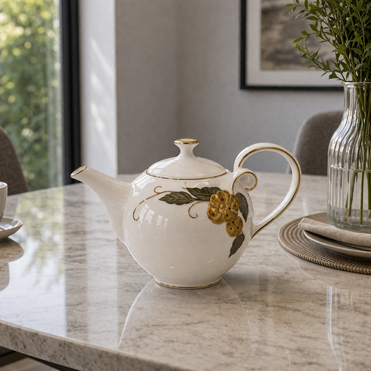Angela Elegant Gold Floral Ceramic Teapot