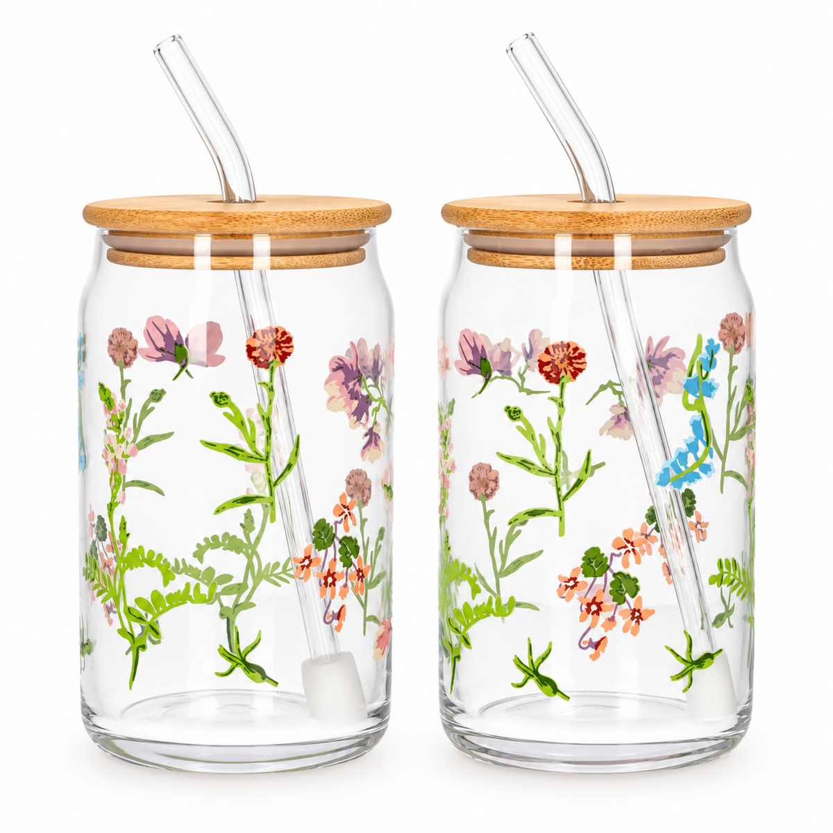 Danny Home Drinking Glass Cup 2pcs 500ml - Floral Printed