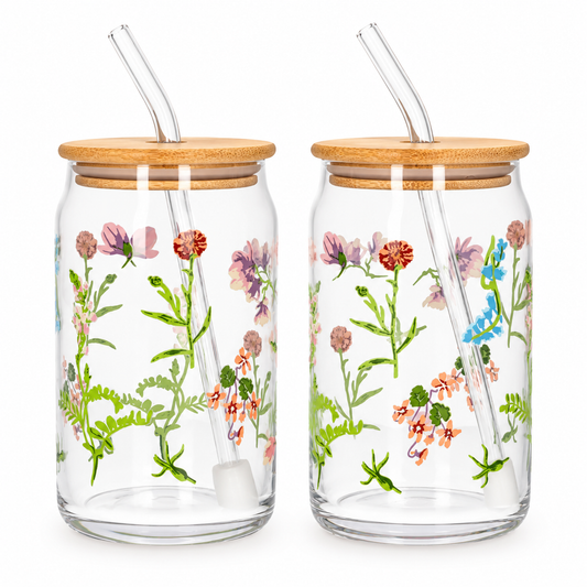Danny Home Drinking Glass Cup 2pcs 500ml - Floral Printed