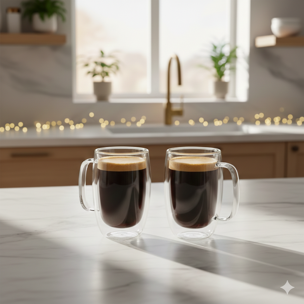 Danny Home Double Walled Glass Mug with Handle 300ml - 2Pcs Set