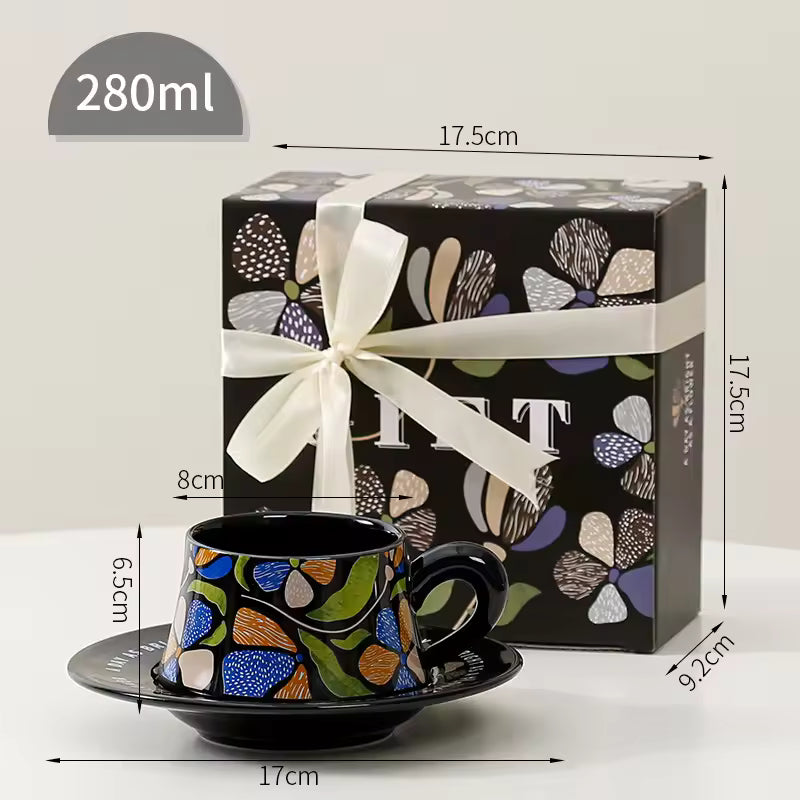 French Retro Ceramic Coffee Mug Cup and Saucer Set Gift Box Packaging