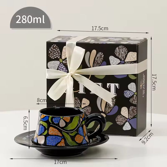 French Retro Ceramic Coffee Mug Cup and Saucer Set Gift Box Packaging