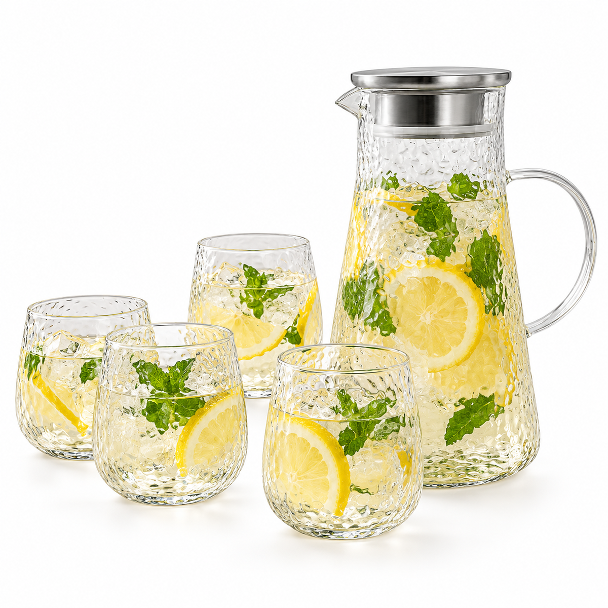 Danny Home 5-Piece Glass Juice Jar & Glasses Set - Hammered Style