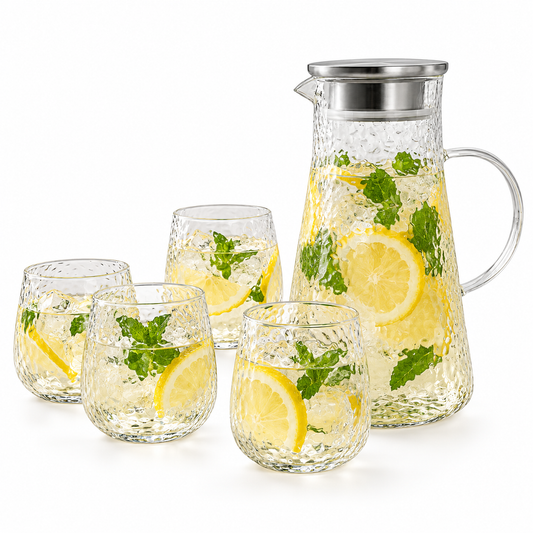 Danny Home 5-Piece Glass Juice Jar & Glasses Set - Hammered Style