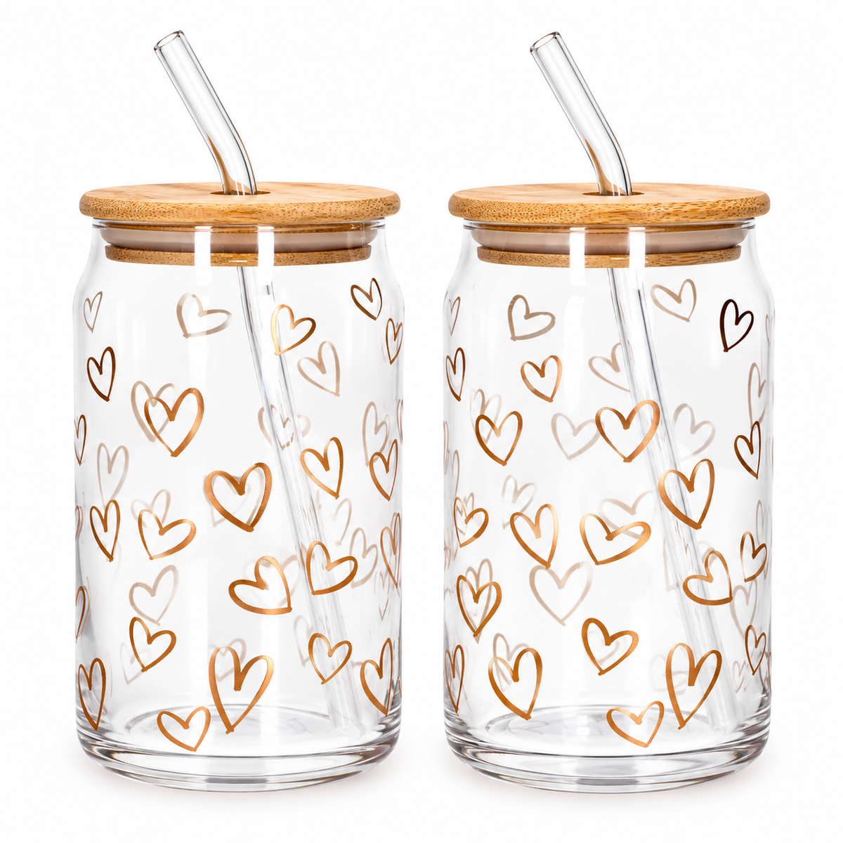 Danny Home Drinking Glass Cup 2pcs 500ml - Bronze Hearts Printed