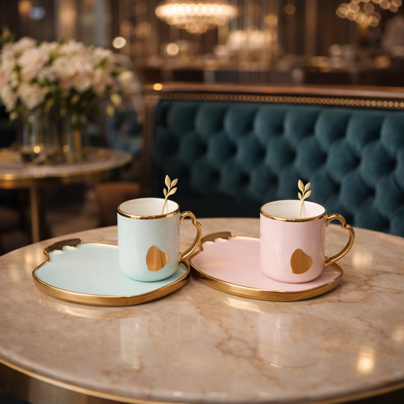 Cap and saucer ceramic with spoon