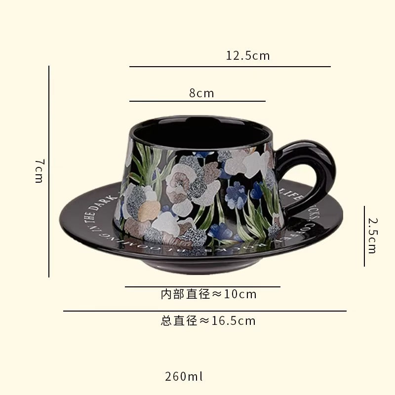 French Retro Ceramic Coffee Mug Cup and Saucer Set Gift Box Packaging