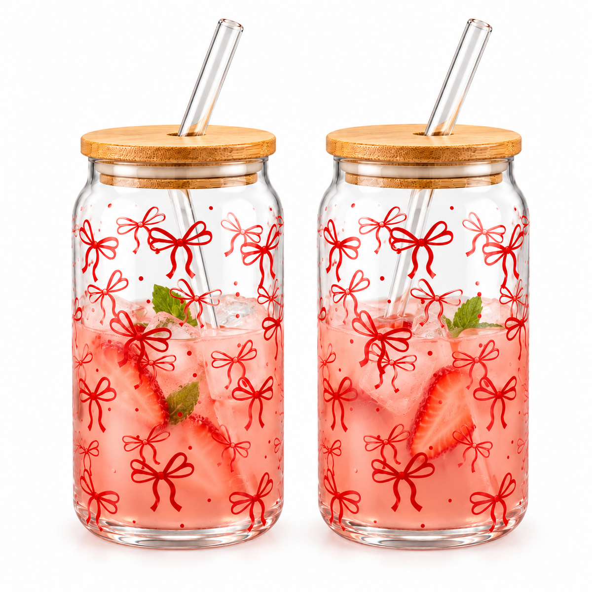 Danny Home Drinking Glass Cup 2pcs 500ml - Red Bow