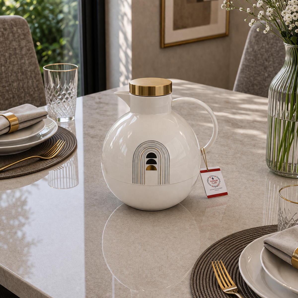 Angela Modern White Insulated Fiber Kettle with Glass Interior