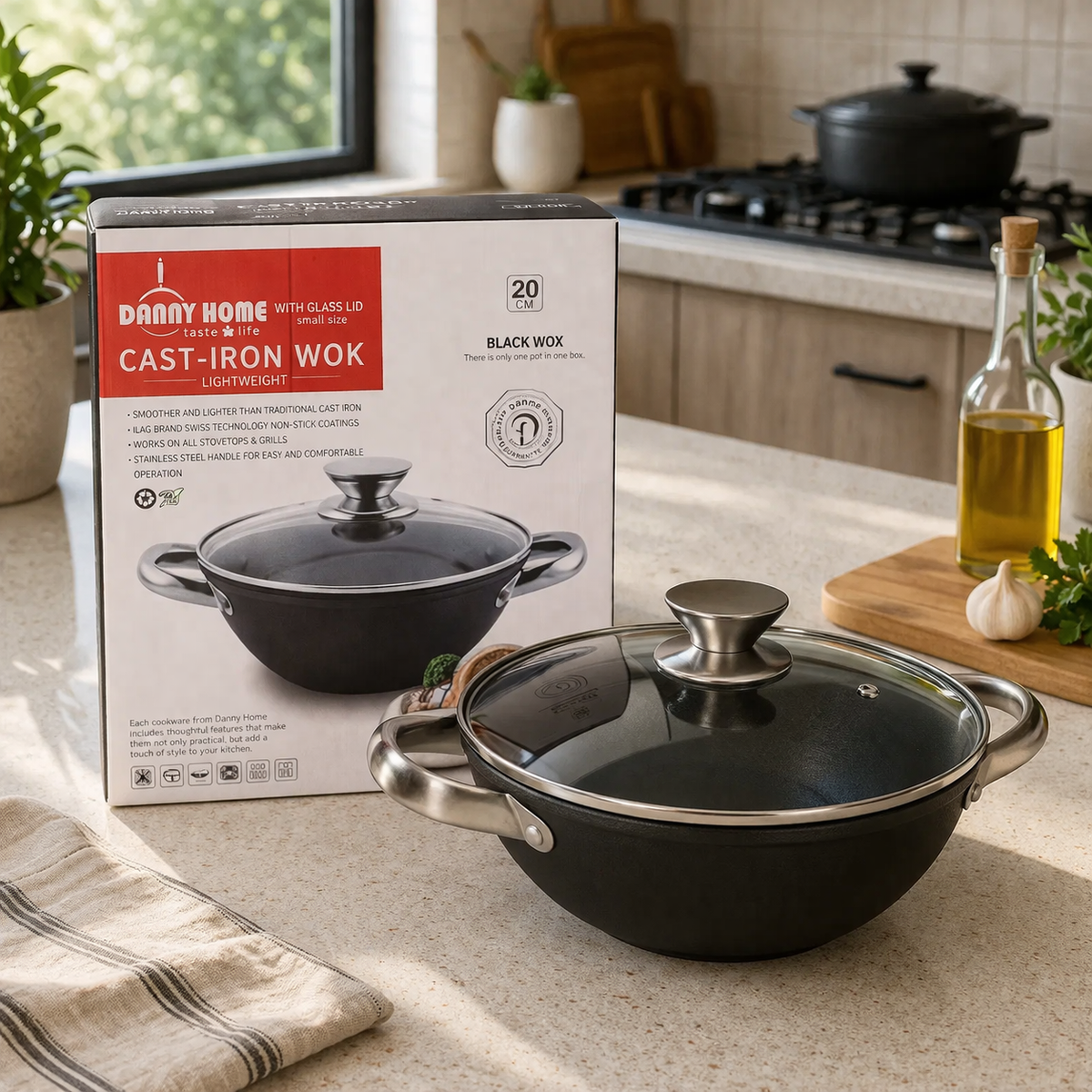 Danny Home Cast-Iron Non-Stick Wok 28.3cm