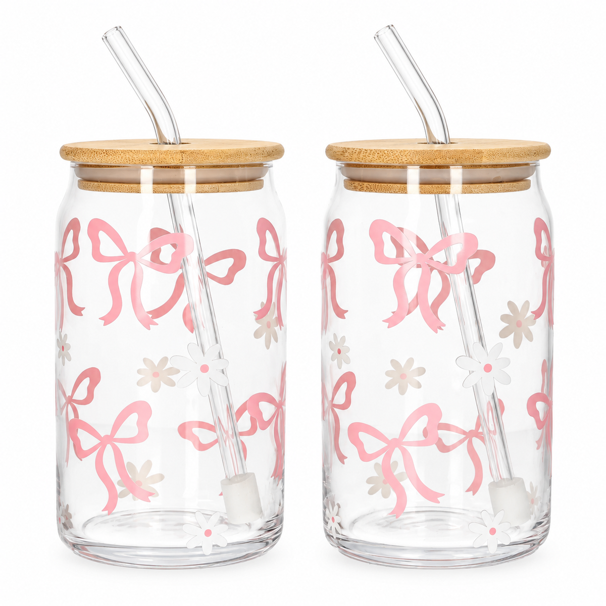 Danny Home Drinking Glass Cup 2pcs 500ml - Pink Bows & Floral